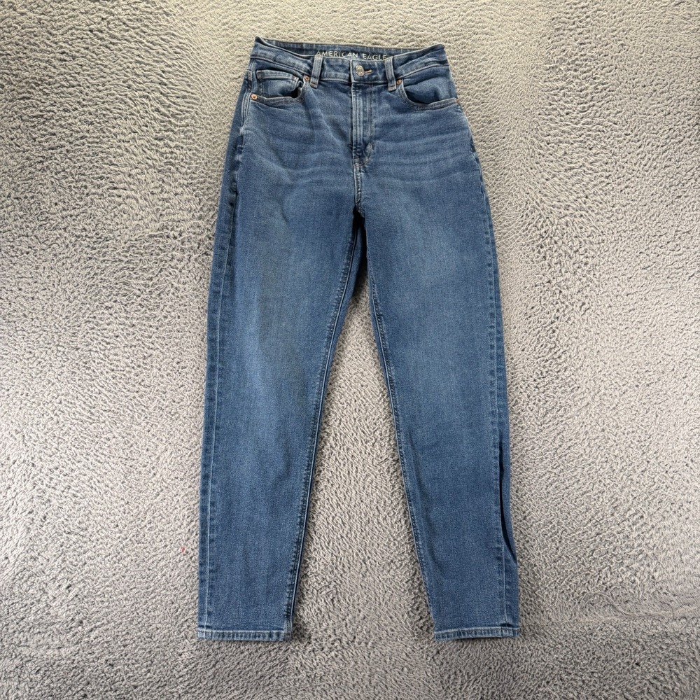 American Eagle Outfitters Jeans Women's 2 Blue Cotton Denim Mom Tapered Stretch